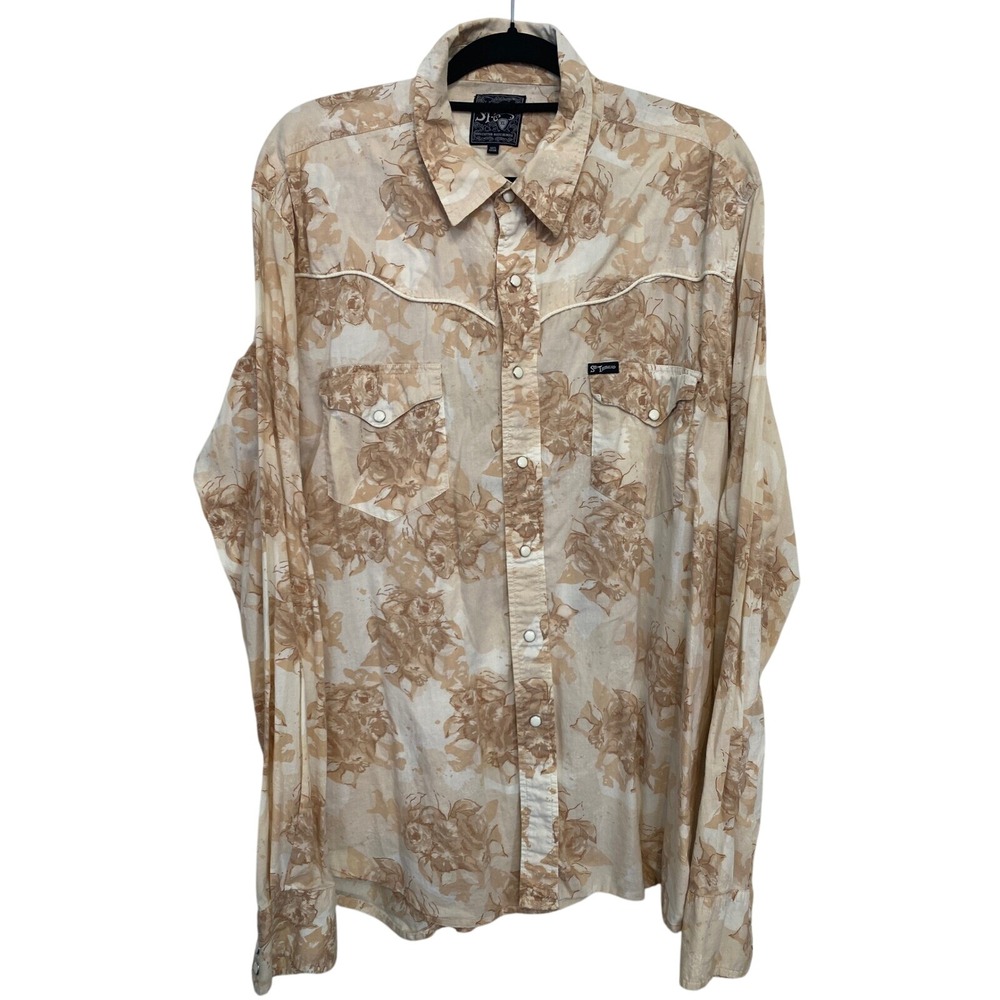 Southern Thread Shirt Tan‎ Floral Yoked Pearl Snap Western Rodeo Men's size XL